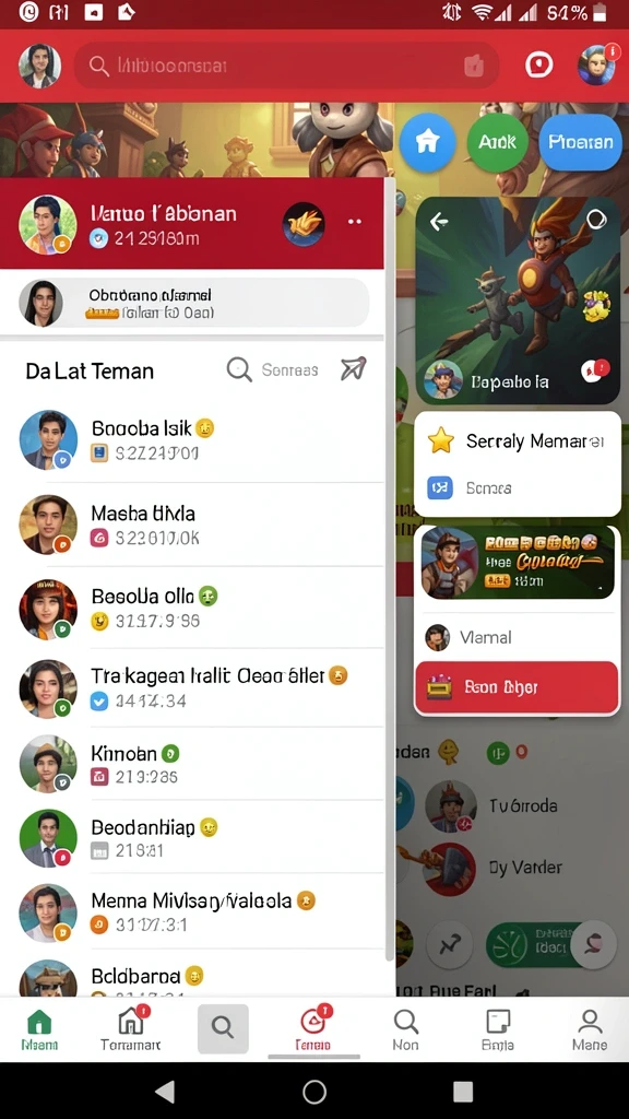 Screenshot memperlihatkan fitur sosial dalam game RP62RP.